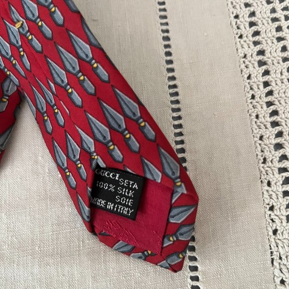 Gucci silk tie red, grey & yellow - Picture 10 of 10